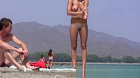 Shy nude couple caught on the nudist beach