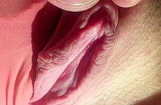 Playing panties pussy big labia clit pull close up