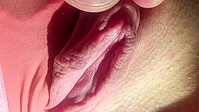 Playing panties pussy big labia clit pull close up