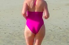 Spy beach mature with a granny swimsuit bikini special