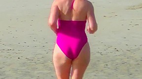 Spy beach mature with a granny swimsuit bikini special